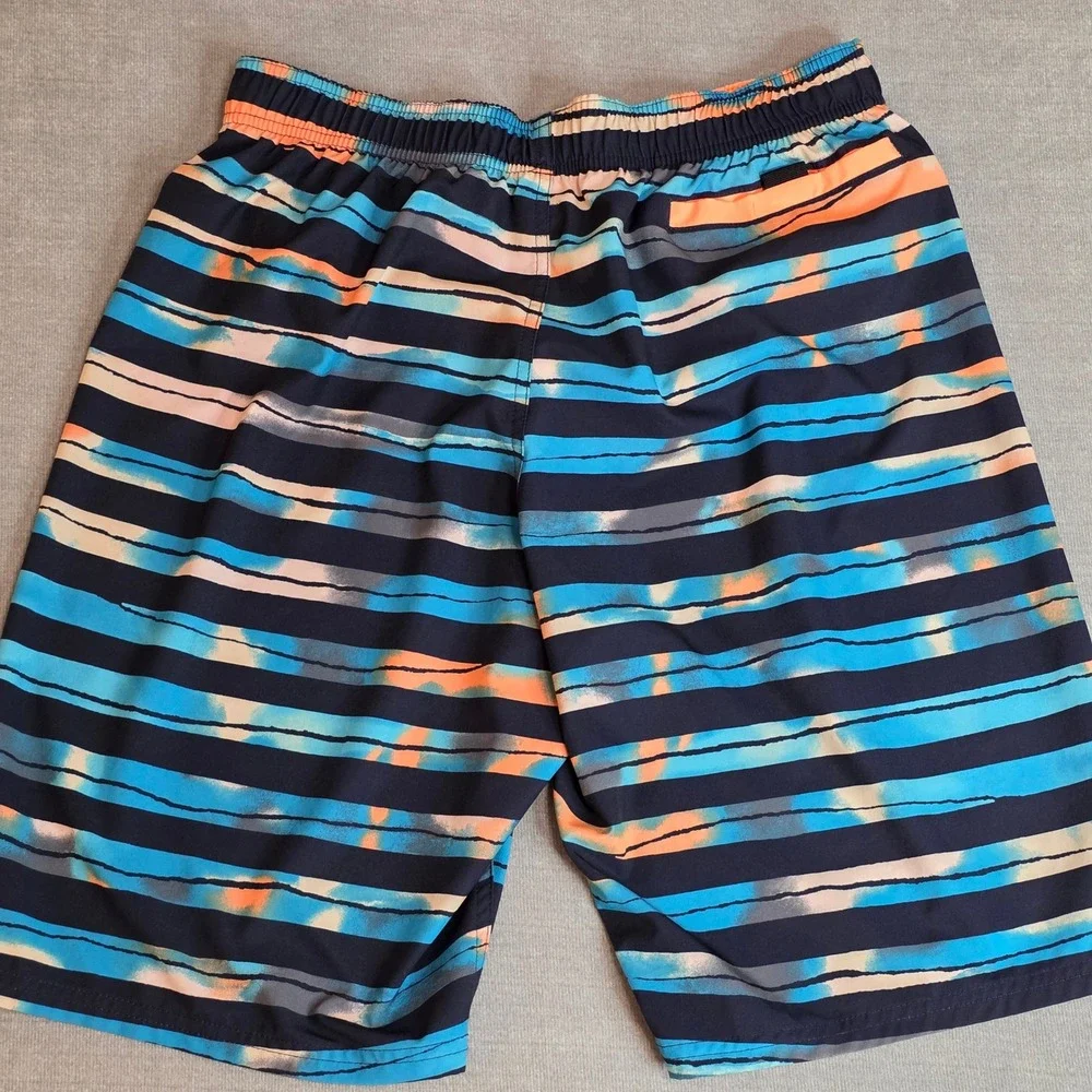 Nike Swim Trunks Mens Large Blue Orange Striped Abstract Board Shorts Dri Fit